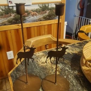 Metal Elk Candle Holders Set Of 2